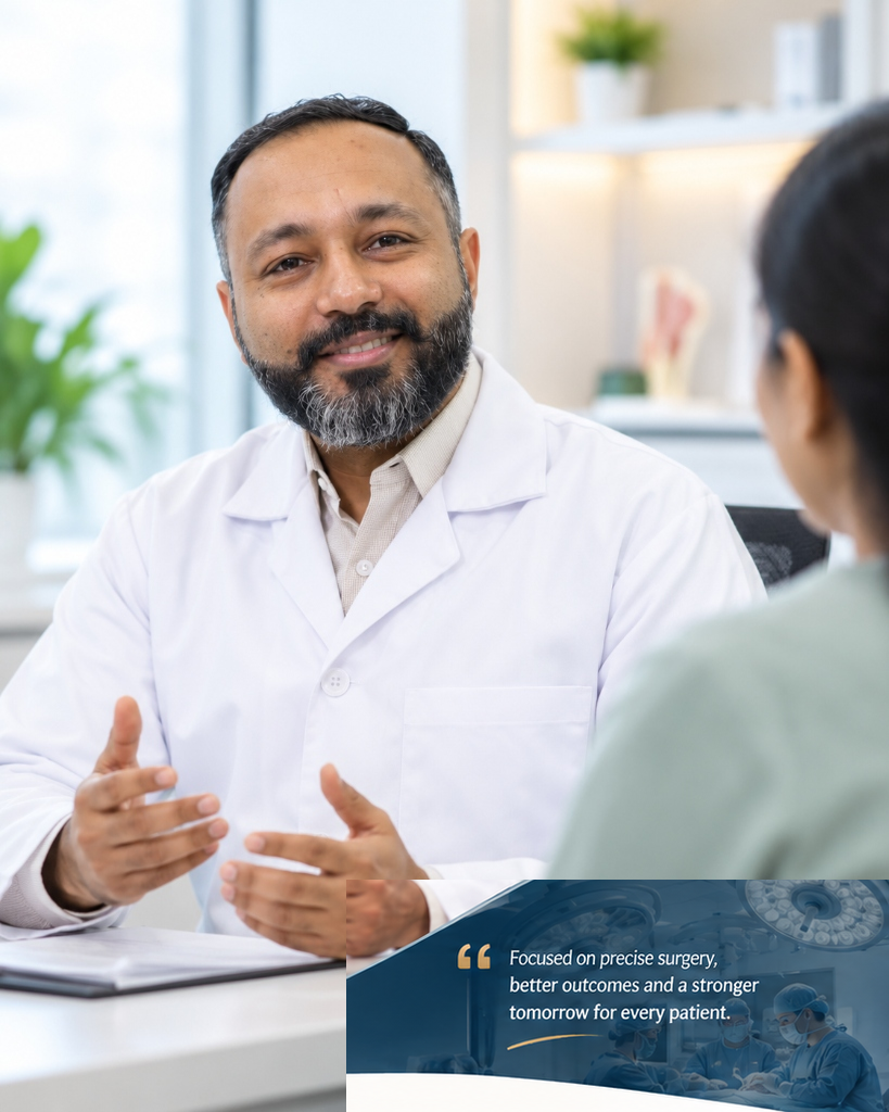 Lt Col (Dr) Rahul Sandhu consulting with a patient in oncology clinic